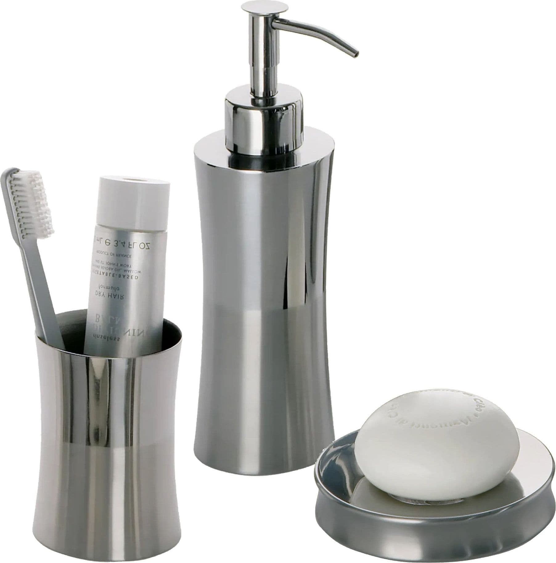 Set Accessori Bagno Inox Spazzolato 3pz FIORE: Porta Saponetta, Spazzolini e Dosa Sapone - Eleganza e Funzionalità in Set di accessori per il bagno Mondialshop - Parabiago, commercioVirtuoso.it