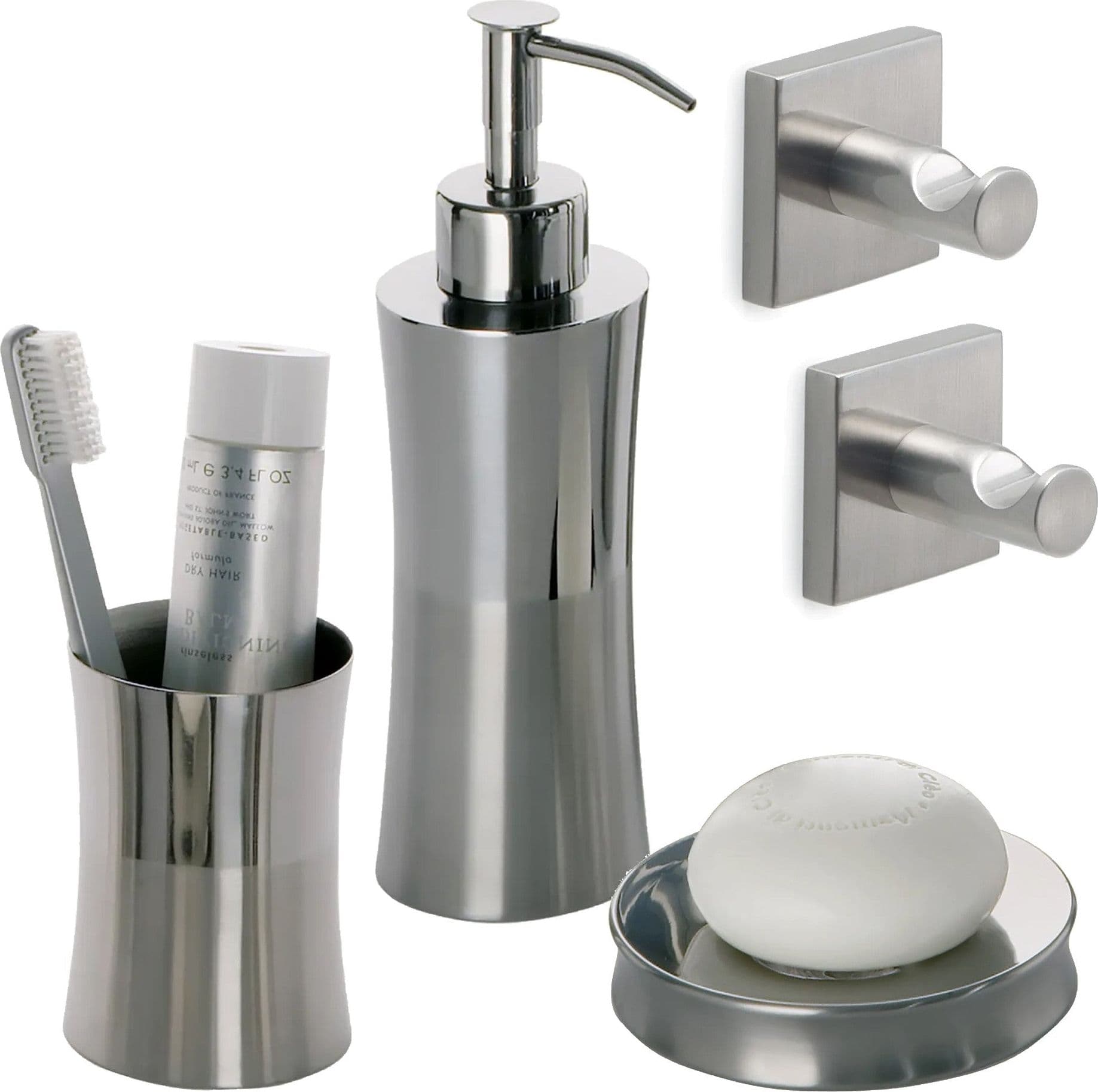 Set Accessori Bagno Inox Spazzolato 5pz FIORE: Porta Saponetta, Spazzolini e Dosa Sapone - Eleganza e Funzionalità in Set di accessori per il bagno Mondialshop - Parabiago, commercioVirtuoso.it