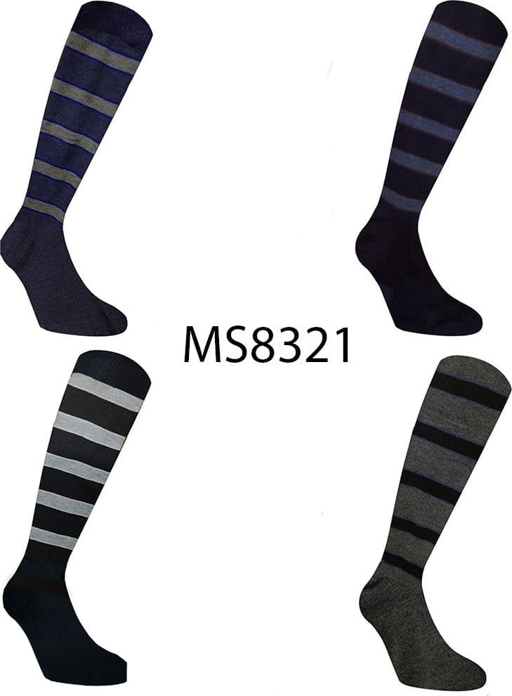 12 PAIA CALZINI DA UOMO LUNGHI COTONE CALDO A RIGHE VARI COLORI MS8321