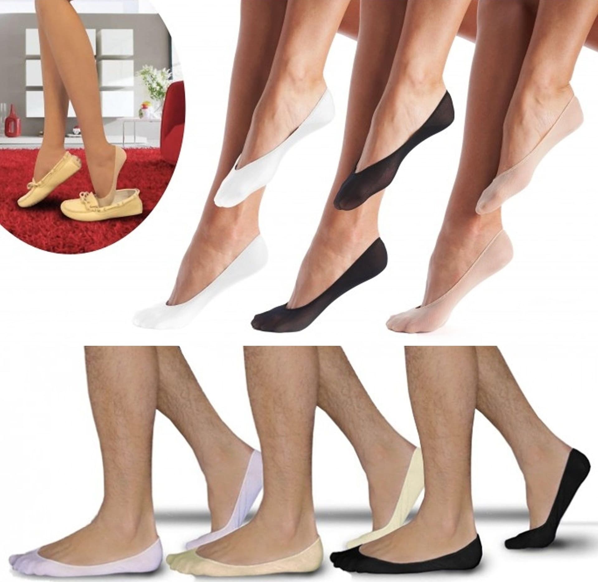 12 PAIA DI SALVAPIEDI PEDALINI IN COTONE UNISEX FANTASMINI SCOLLATI TAGLIA UNICA
