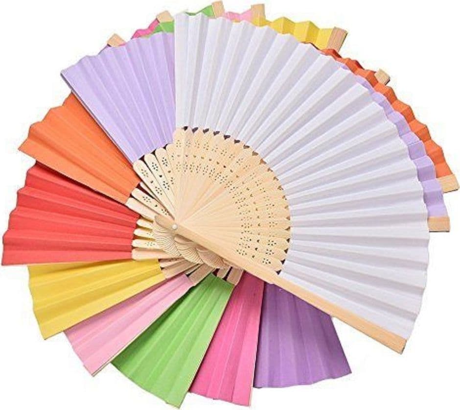 12 VENTAGLIO VENTAGLI CARTA STOCK COLORATI BAMBU' DECORAZIONI MATRIMONIO WEDDING