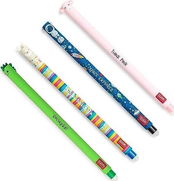 Legami, Set di 4 Penne Gel Cancellabili tema Dino, Piggy, Space, Llama in Penne roller a inchiostro gel Cartospedia - Napoli, commercioVirtuoso.it