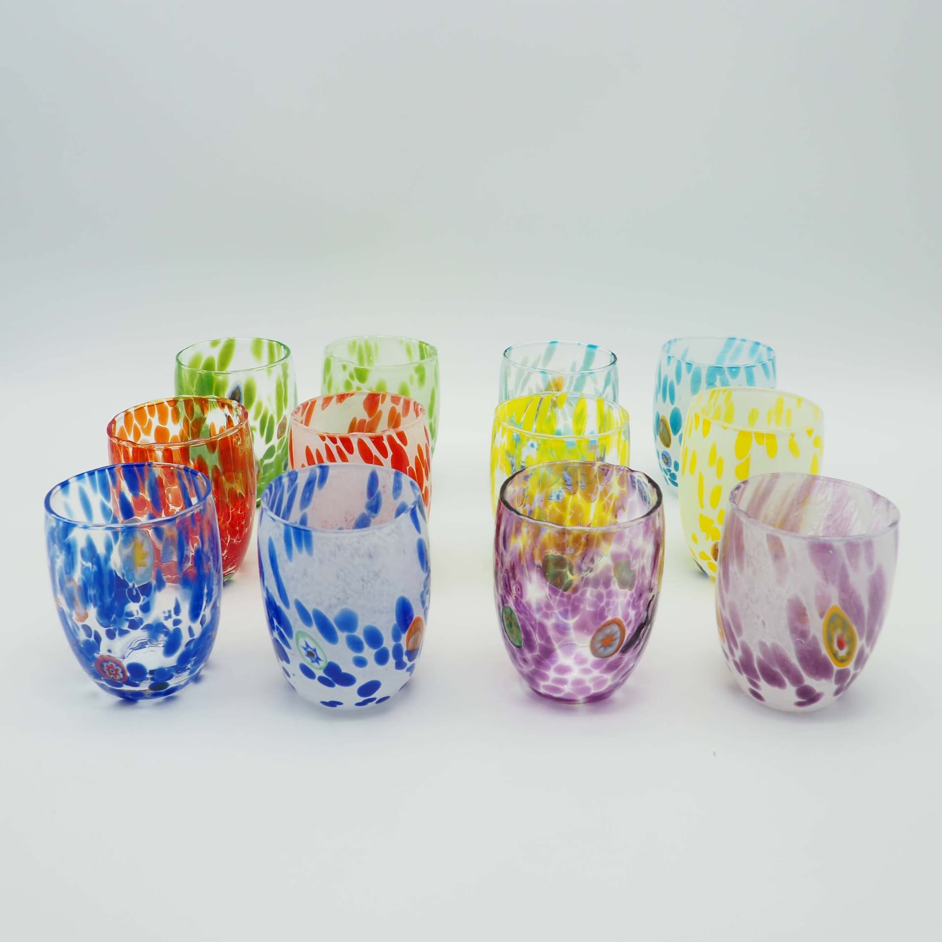 12x Bicchieri Murano Artigianali Colorati Set 12Pz. Di Bicchierini "da Ombra" in Vetro Di Murano 100% Artigianali Made in Italy Bicchiere Tumbler in Tumbler Emporium - Mirano, commercioVirtuoso.it
