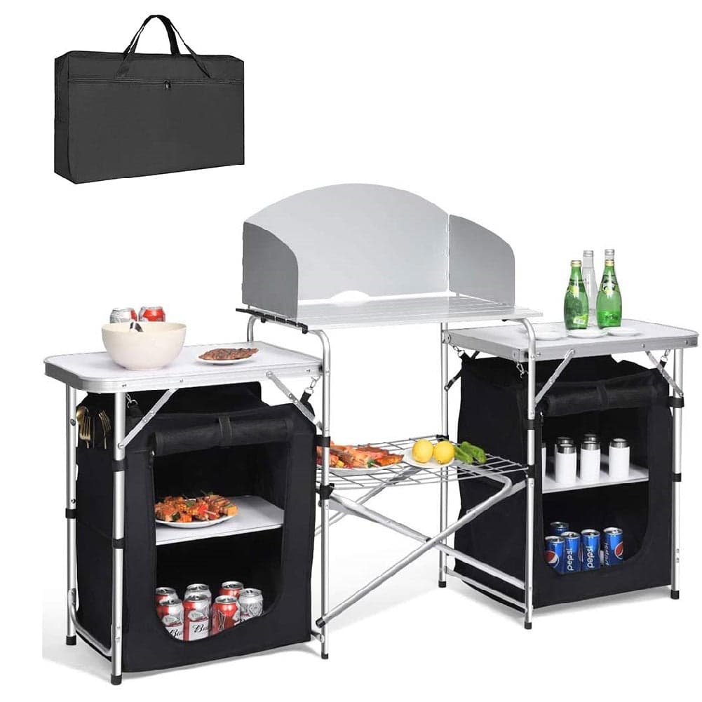 Cucina Campeggio Pieghevole Alluminio con Paravento Ripiani laterali e Borsa in Tavoli Danyx - Casoria, commercioVirtuoso.it