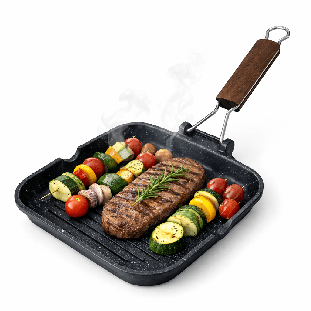Bistecchiera 28x28 cm Antiaderente 5 Strati Pietra Manico Pieghevole Made in Italy in Padelle grill Danyx - Casoria, commercioVirtuoso.it