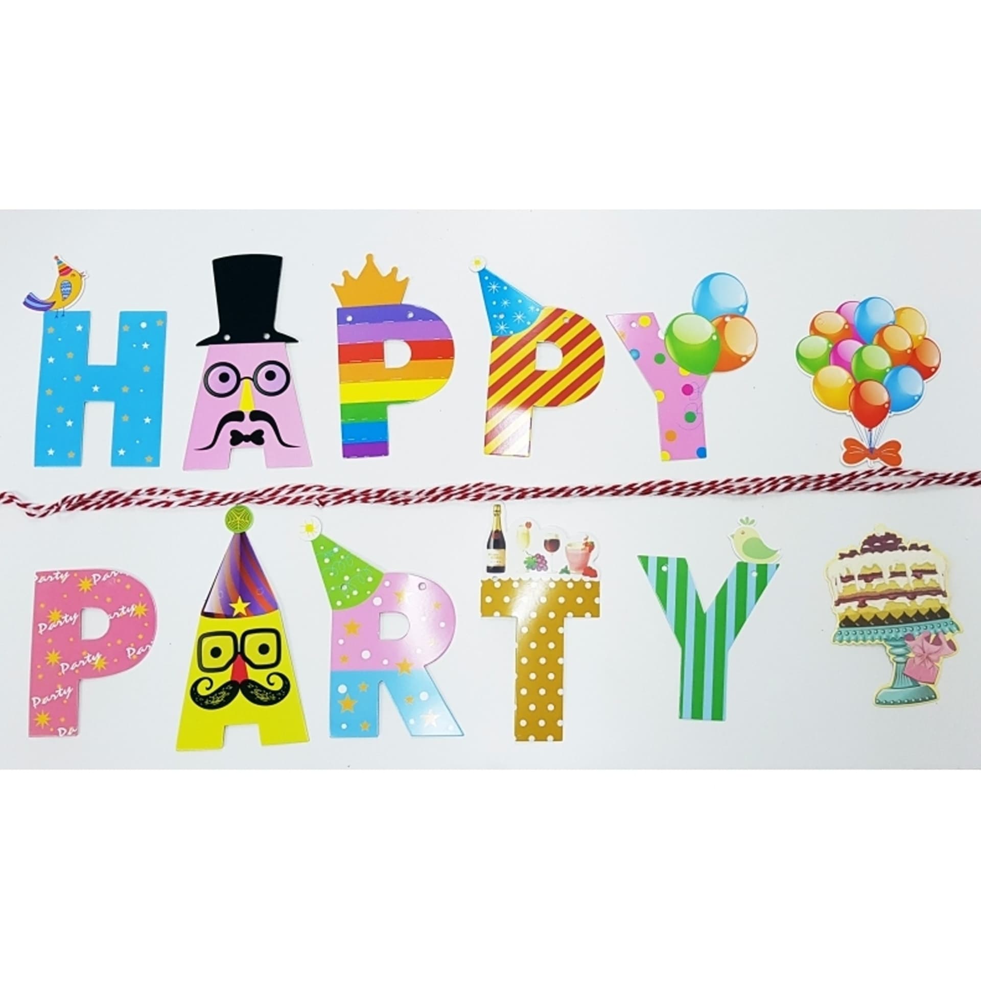 2 FESTONI CARTA HAPPY PARTY CORDA BIANCO ROSSO GHIRLANDA COMPLEANNI FESTE WEDDING