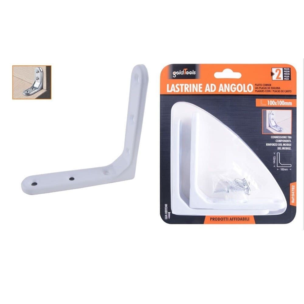 2 Lastrine Ad Angolo 100x100mm Bianca Sostegno Staffa Angolare Viti Mobile 94782 Fai da te/Ferramenta/Chiodi viti ed elementi di fissaggio/Staffa Trade Shop italia - Napoli, Commerciovirtuoso.it