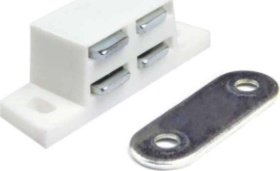 2-PEZZI---CHIUSURA-MAGNETICA-DA-APPLICARE---FORZA-5KG---CON-RISCONTRO-E-VITI---COLORE-BIANCO