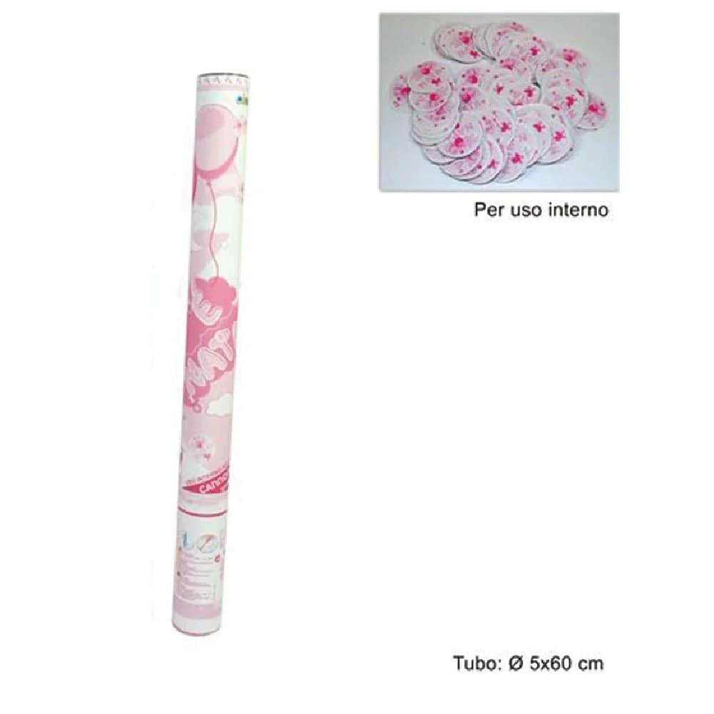 2 PZ CANNONE SPARA CORIANDOLI NASCITA BIMBA PARTY È NATA ROSA 60 CM USO INTERNO