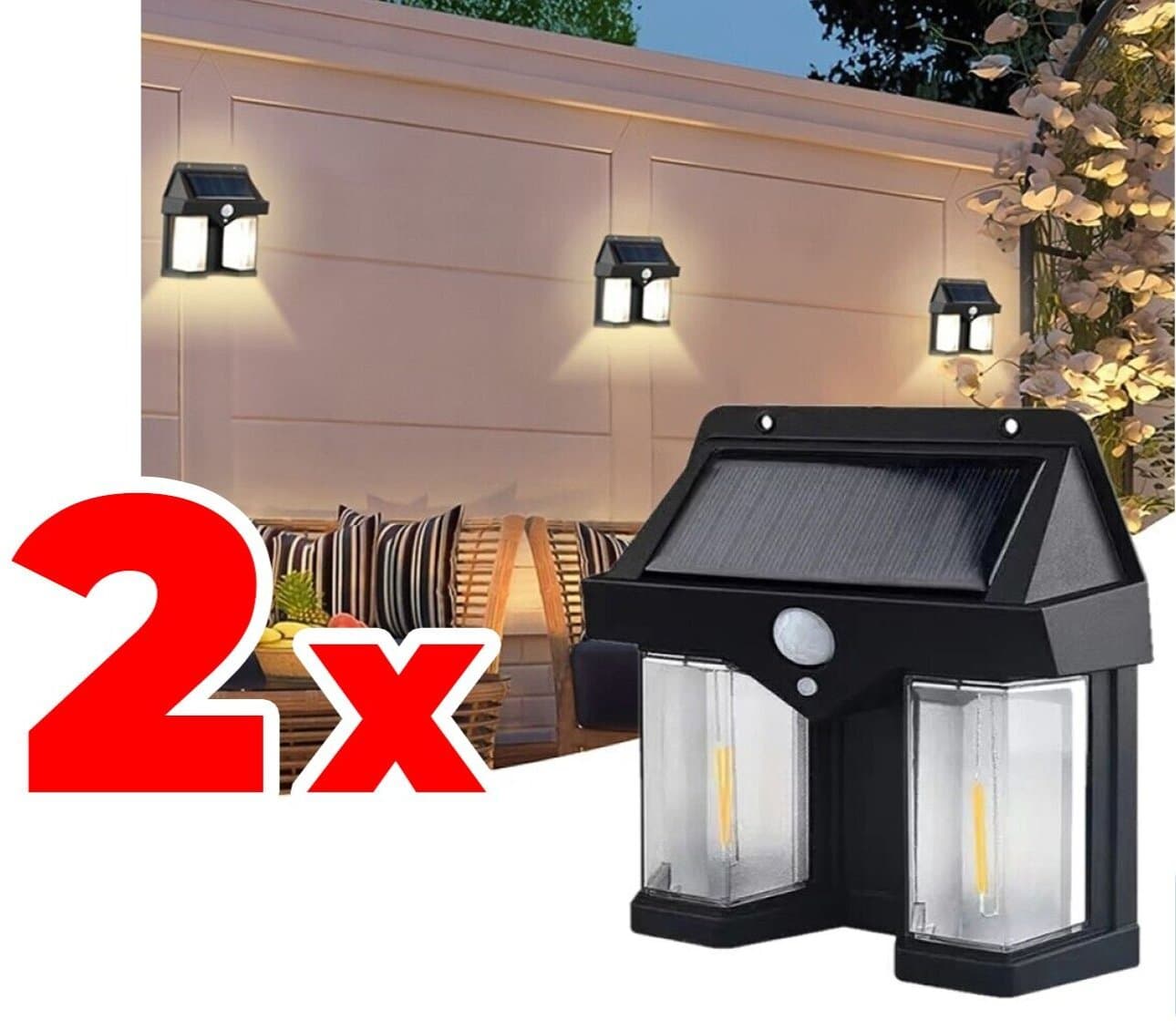 2 PZ Faretto Solare LED Luce Calda Resistente all'Acqua Sensore di Movimento Auto Spegnim in Lampade da parete 85cento.it - Potenza, commercioVirtuoso.it