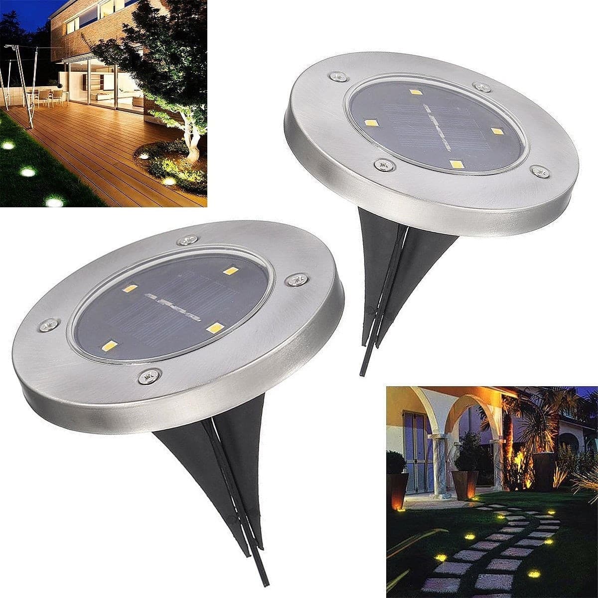 2 X LAMPADA LUCE LED SOLARE DISK LIGHTS ESTERNO GIARDINO WATERPROOF SEGNA PASSO Trade Shop italia - Napoli, Commerciovirtuoso.it