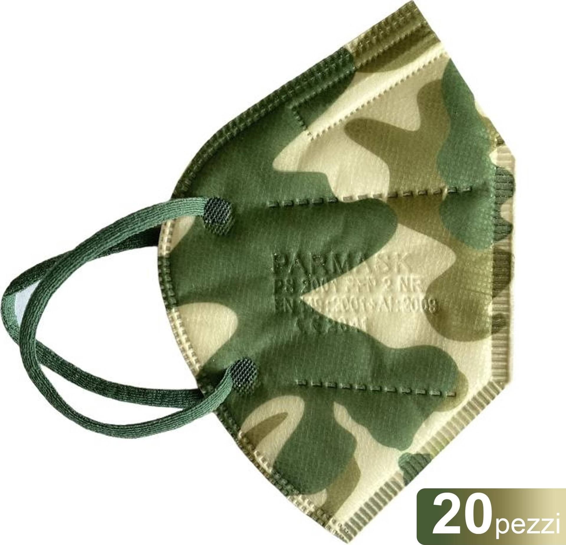 20 MASCHERINE PROTETTIVE FFP2 SENZA VALVOLA MASCHERINA MIMETICA MILITARE VERDE