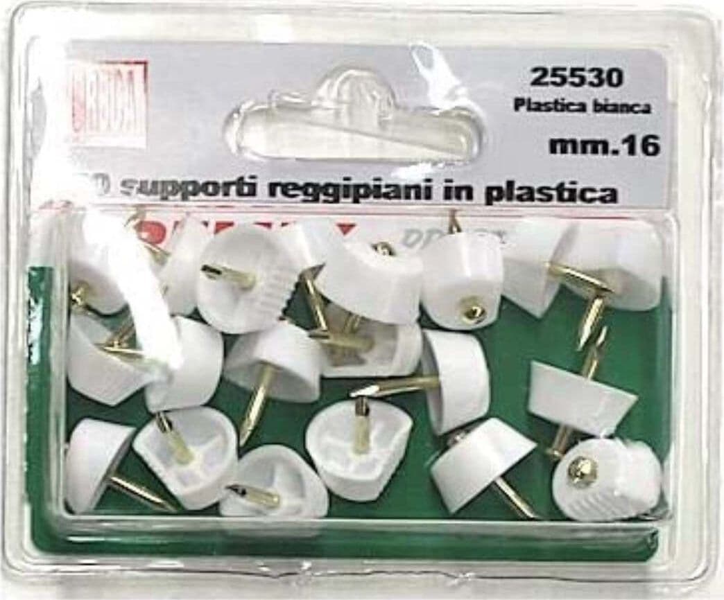 20-PEZZI---SUPPORTI-REGGIPIANO-IN-PLASTICA-BIANCA-COMPLETO-DI-CHIODO-Ø16MM