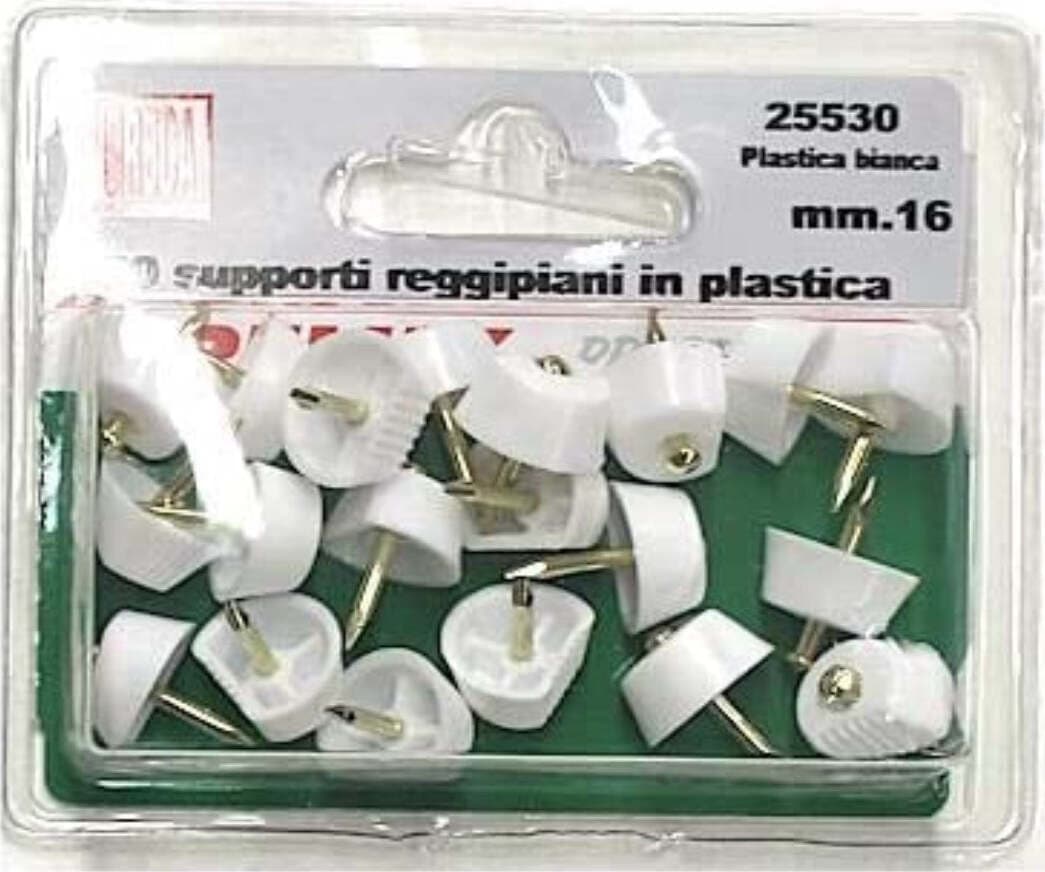 20-PEZZI---SUPPORTI-REGGIPIANO-IN-PLASTICA-BIANCA-COMPLETO-DI-CHIODO-Ø16MM