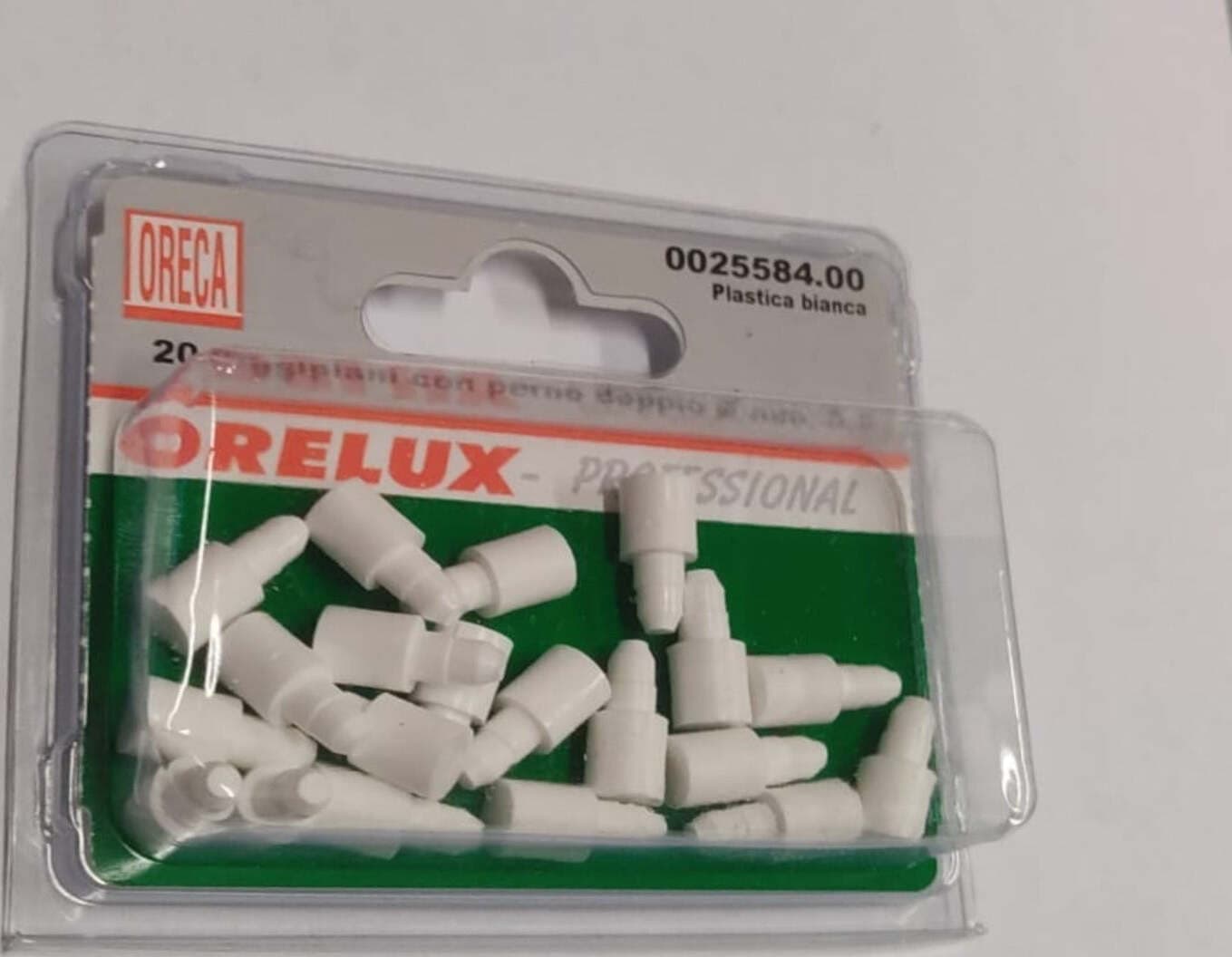 20 PEZZI - SUPPORTI REGGIPIANO IN PLASTICA BIANCA CON PERNO DOPPIO DA INCASSARE Ø5-8MM