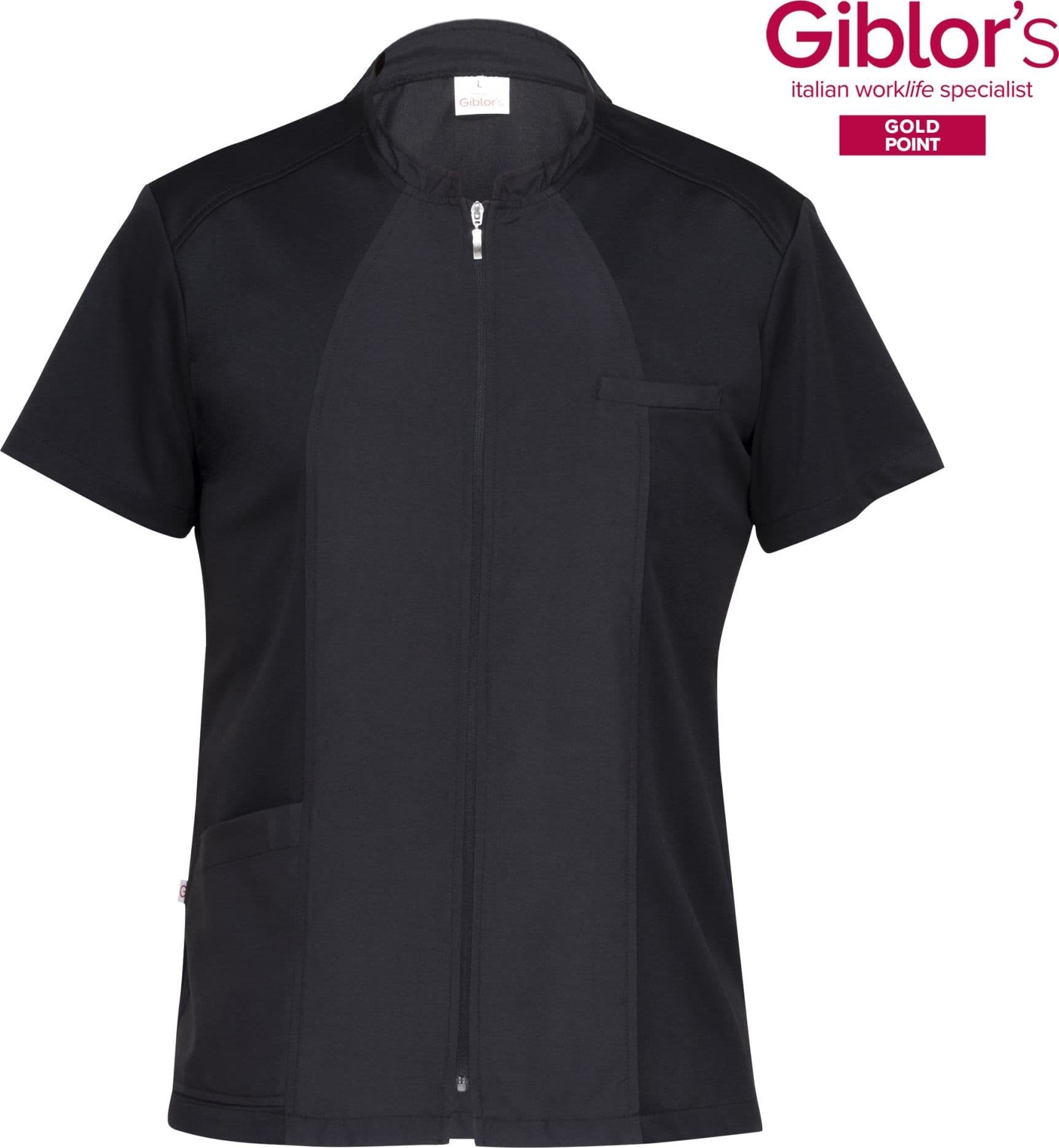 Casacca Uomo Mattia Nero Manica Corta Microfibra Zip Lunga Superleggera Casacca Parrucchiere Antistiro Antibatterica Giacca Chef no stiro in Uniformi sanitarie - giacche Dresswork - Como, commercioVirtuoso.it