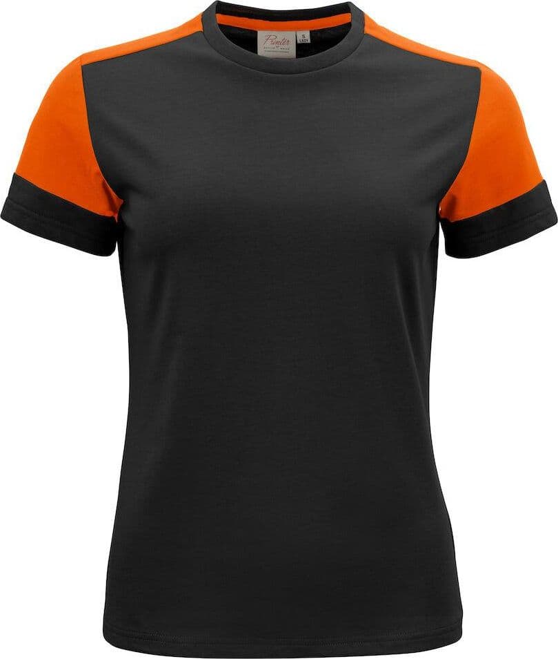 T-shirt Bicolore Prime Nero Arancio Maglietta Donna Misto Cotone Organico Poliestere Riciclato Ecosostenibile in T-Shirt Dresswork - Como, commercioVirtuoso.it