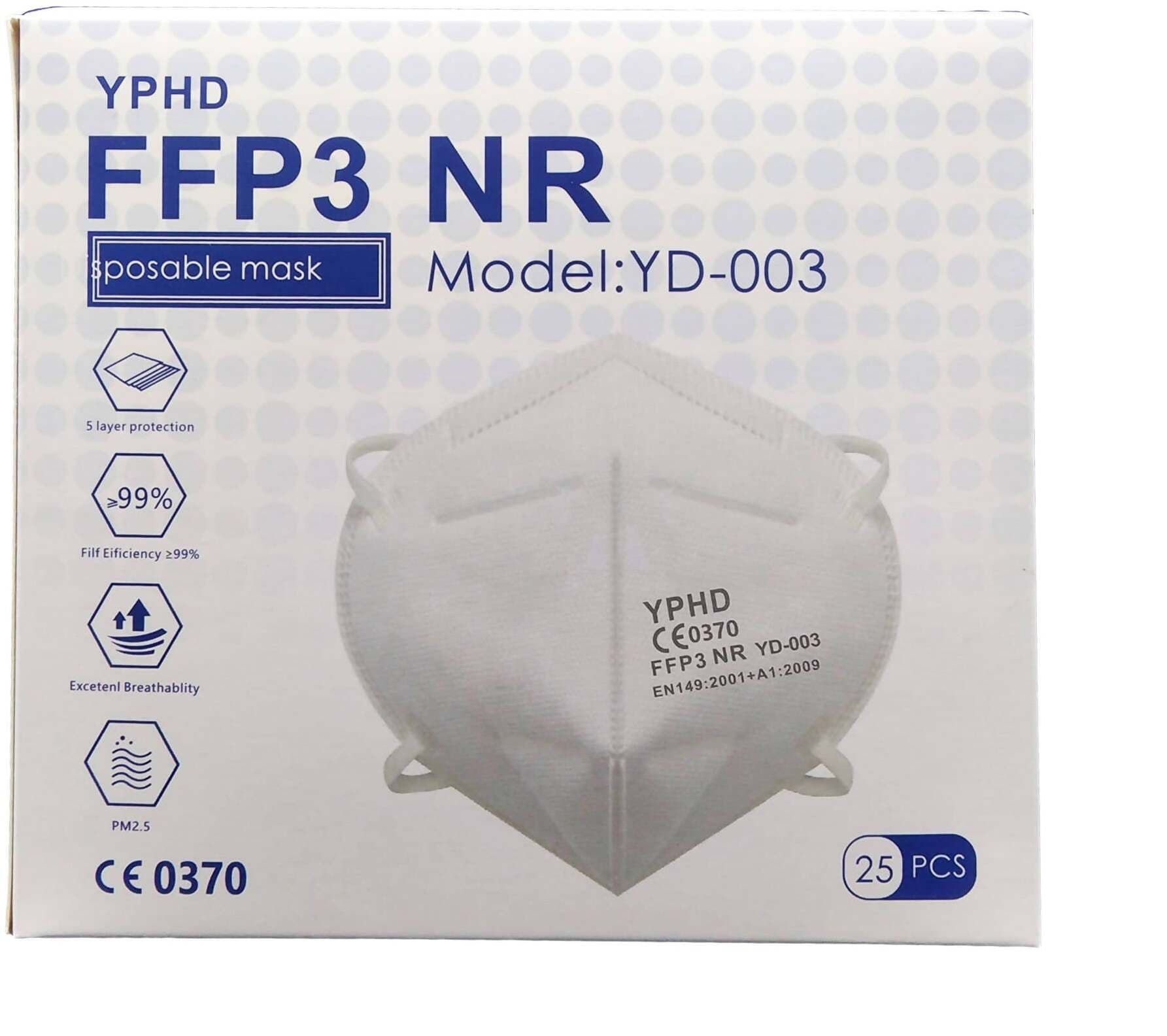 25 Mascherine Protettive Ffp3 Scatola Da 25 Certificate Ce 0370 Mascherina Filtrante Protettiva Bfe>99% Yphd Hphd in Mascherine a coppa Dresswork - Como, commercioVirtuoso.it