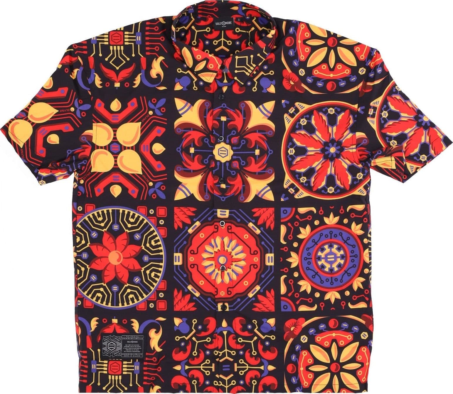 DOLLY NOIRE Camicia Manica Corta Uomo Maioliche Rosse Pattern Oversize Shirt Multi da uomo in T-shirt Drestige - Casamassima, commercioVirtuoso.it