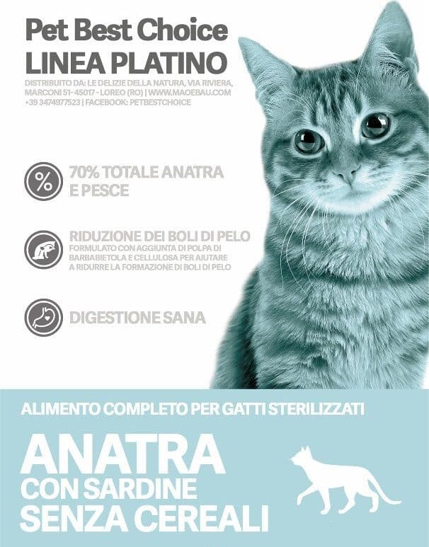 PETBESTCHOICE Linea Salute Platino Sterilizzato/Senior Anatra e Sardine in Secco Petbestchoice - Loreo, commercioVirtuoso.it
