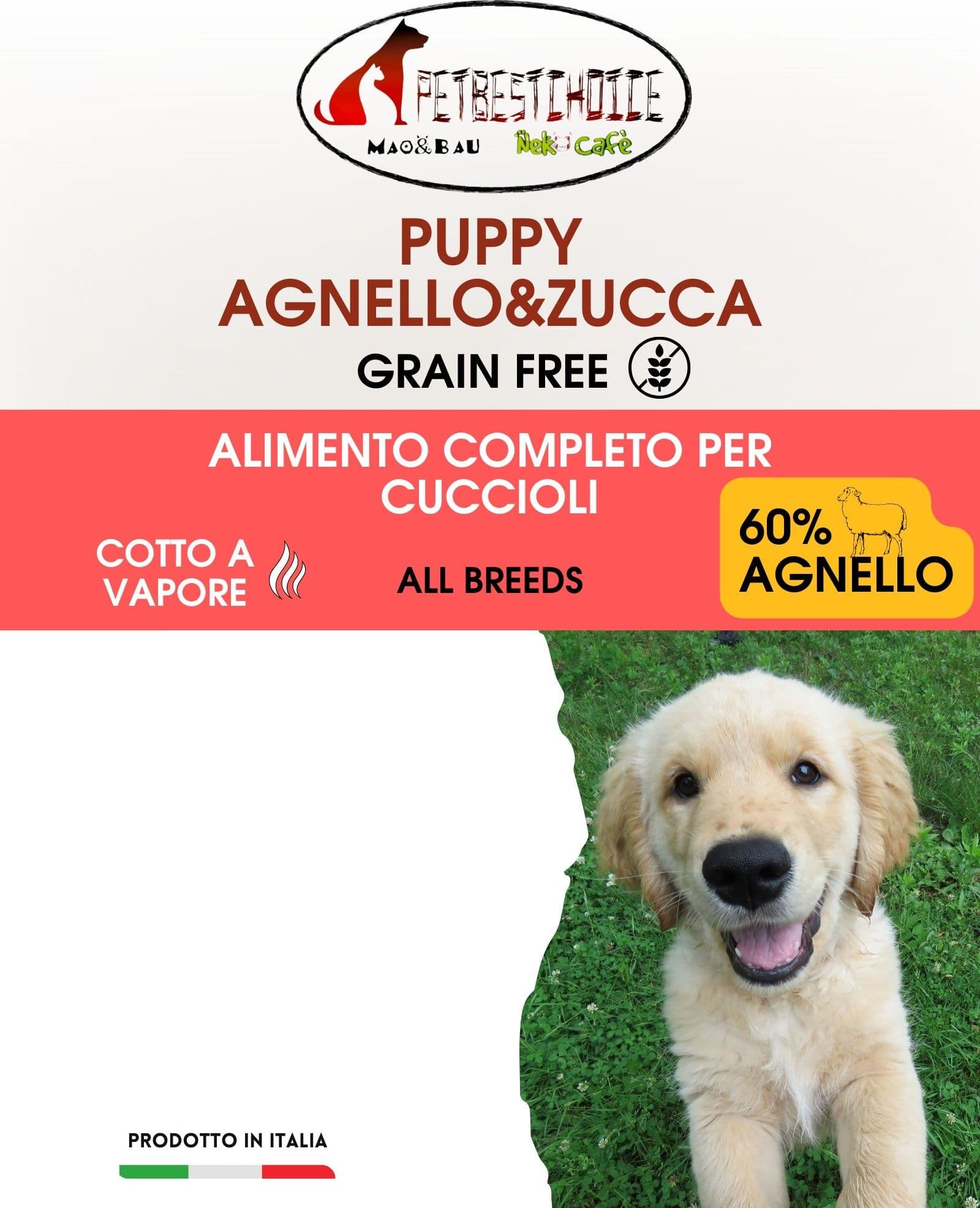Petbestchoice Cucciolo Agnello 60% e Zucca COTTO A VAPORE in Secco Petbestchoice - Loreo, commercioVirtuoso.it