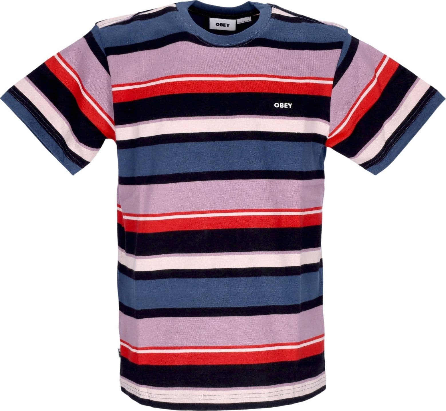 OBEY Maglietta Uomo Stroming Stripe Tee Dark Denim Multi da uomo in T-Shirt Drestige - Casamassima, commercioVirtuoso.it
