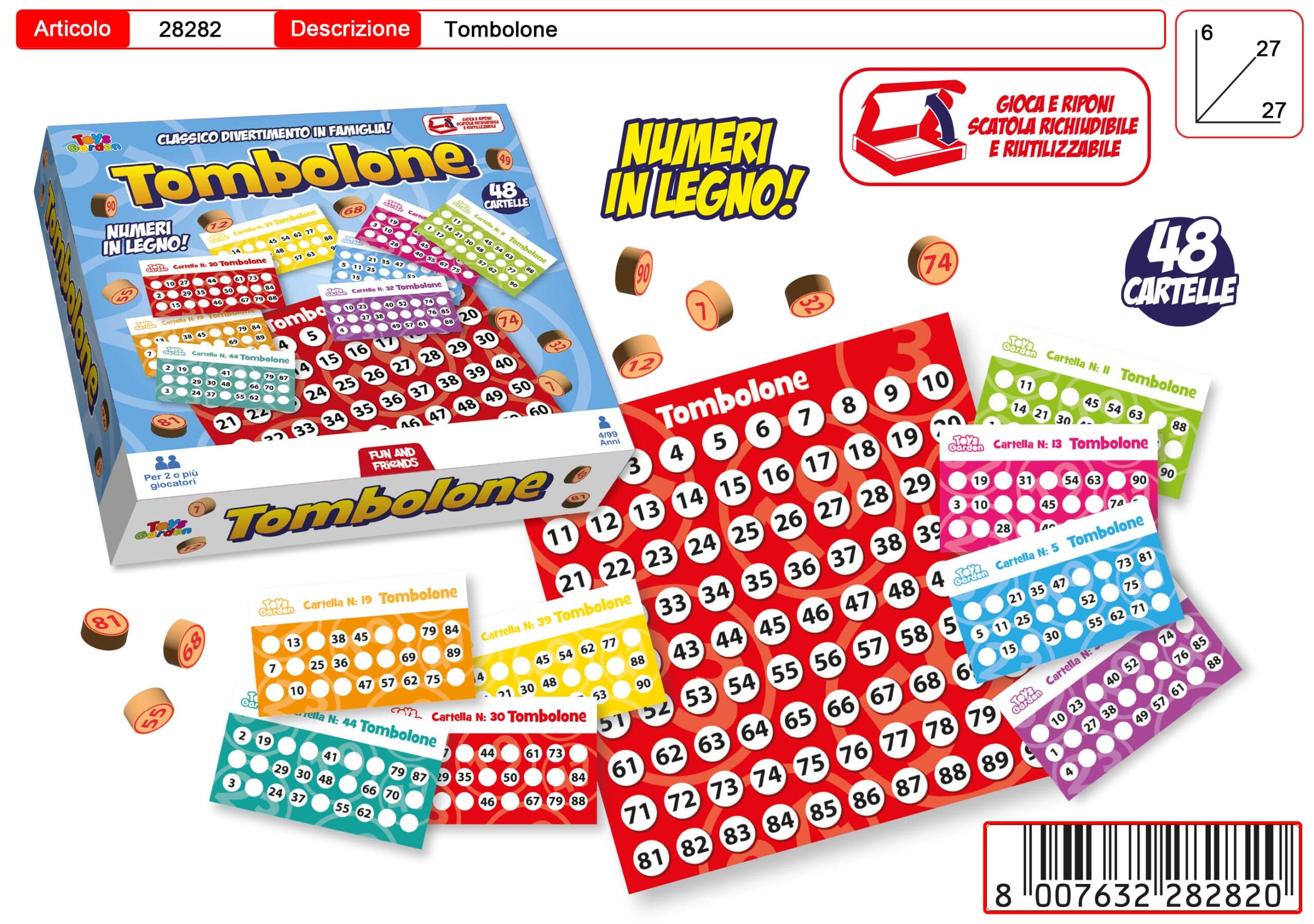 Tombola 48 Cartelle con Numeri in Legno in Giochi di società Save The Money - Rimini, commercioVirtuoso.it