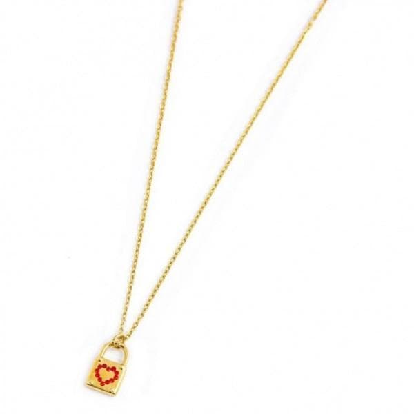 Marlù - COLLANA PENDENTE LUCCHETTO CUORE CON CRISTALLI ROSSI PVD ORO in Collane Alba Gioielli - Casoria, commercioVirtuoso.it