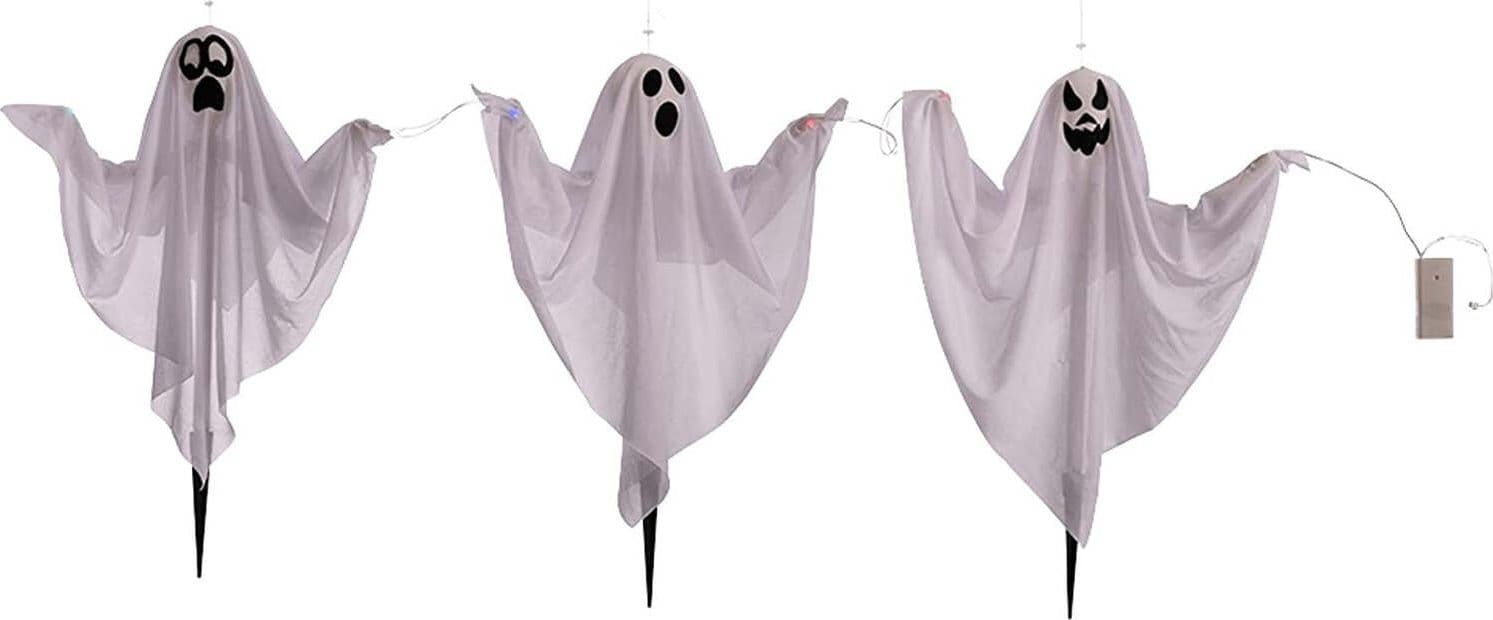 3 Fantasmini con Luci e Picchetti 52 cm