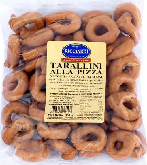 300gr. Taralli Artigianali al Gusto Pizza Tarallini Italiani con Pomodoro Italiani Biscotti Ricciardi in Grissini taralli e fette biscottate Biscotti Ricciardi - San Lorenzello, commercioVirtuoso.it