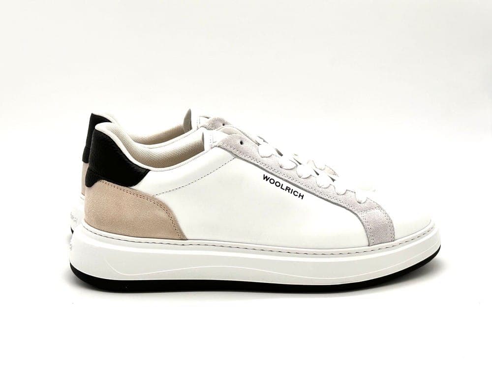 WOOLRICH Sneaker uomo in pelle bianca con dettagli neri in Sneaker casual Calzature Durello - Agna, commercioVirtuoso.it