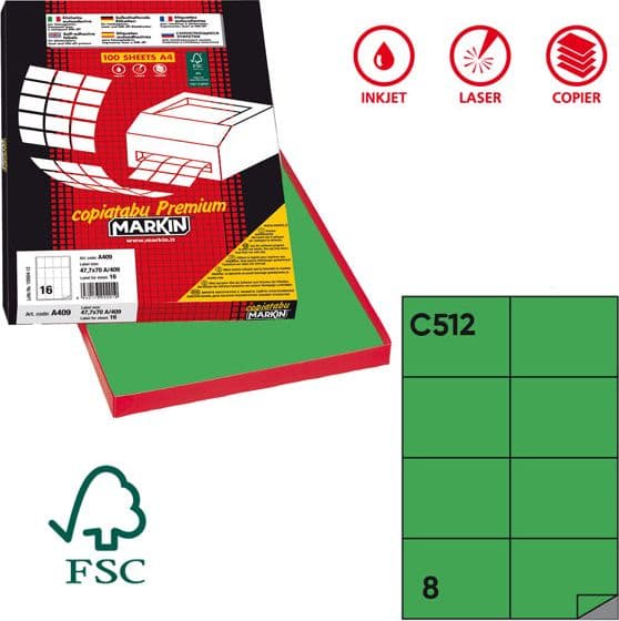 Etichetta Adesiva C/512 Verde 100Fg A4 105X74,25Mm (8Et/Fg Markin in Carta per stampanti a getto d'inchiostro Il Centro - Jesi, commercioVirtuoso.it