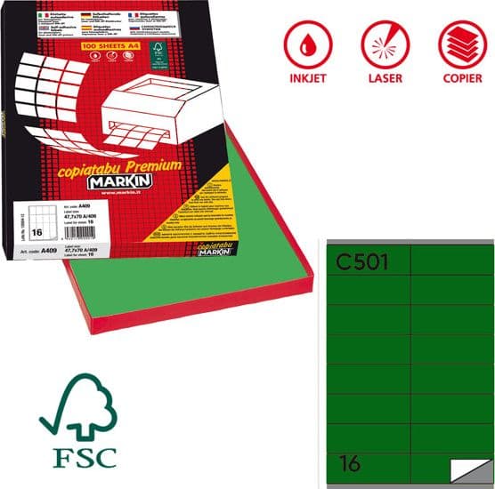 Etichetta Adesiva C/501 Verde 100Fg A4 105X36Mm (16Et/Fg Markin in Carta per stampanti a getto d'inchiostro Il Centro - Jesi, commercioVirtuoso.it