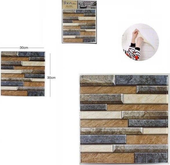 3D PIASTRELLA MATTONELLA ADESIVO DA PARETE MURO PANNELLO 30X30CM 64382