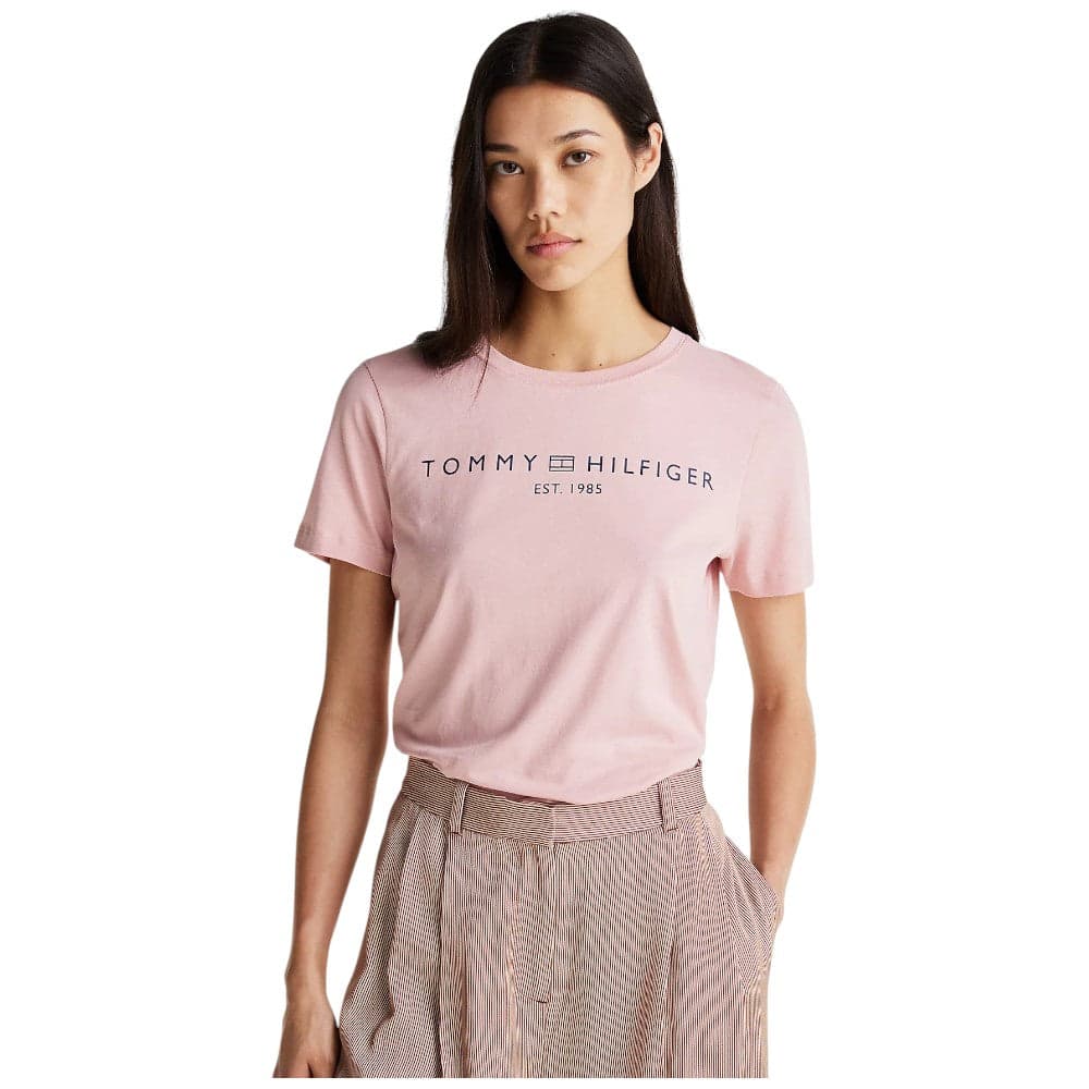 Tommy Hilfiger t-shirt rosa logo scritta ricamata WW0WW40276TQN T-shirt Tommy Hilfiger