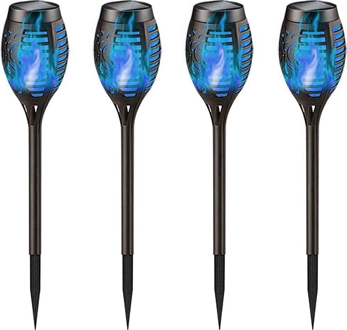 4-X-Lanterna-Solare-LED-Luce-BLU-Effetto-Tremolante-per-Giardino-Vialetti