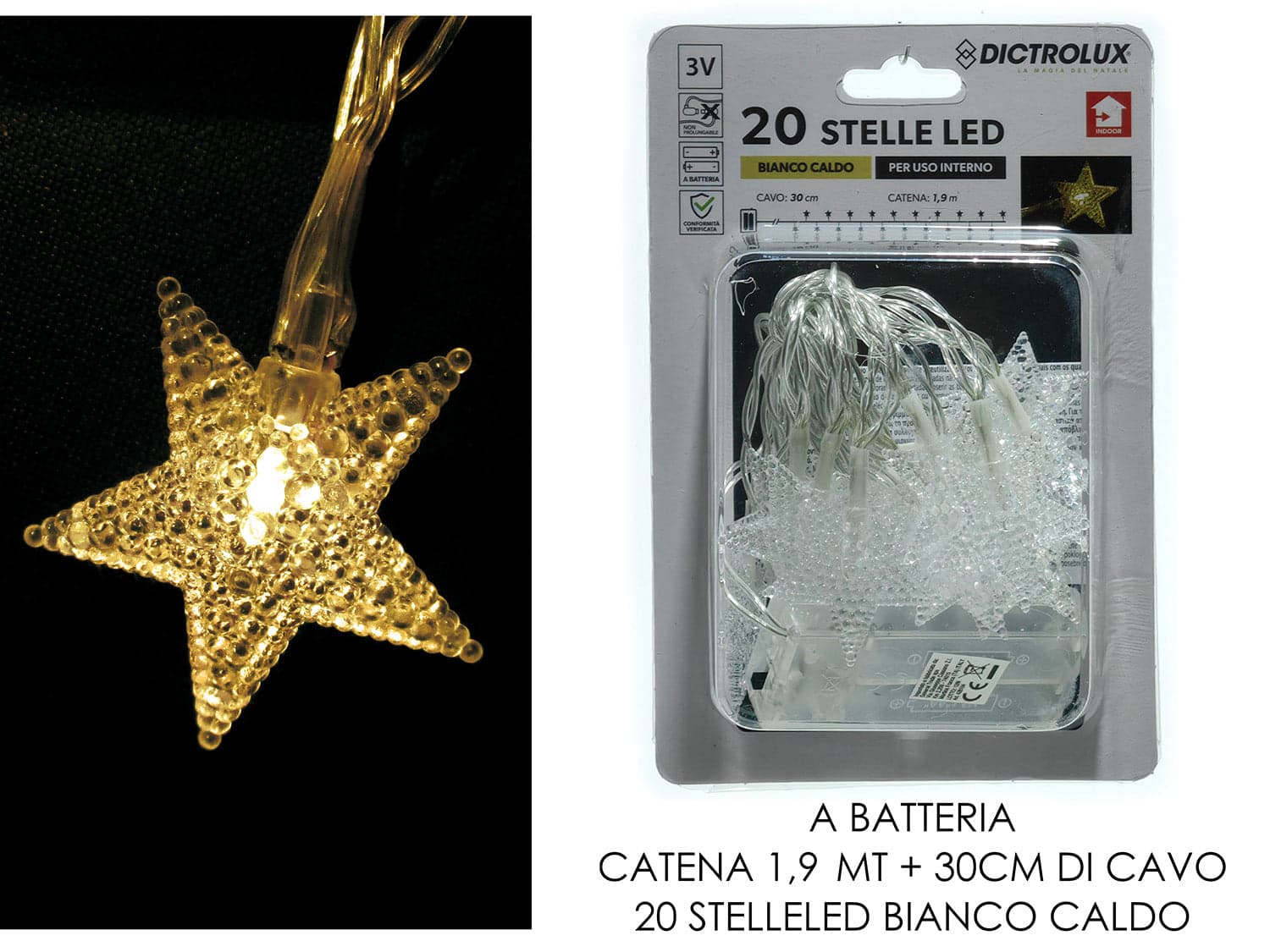 Set 20 Stelle Led Bianco Caldo in Catene luminose Save The Money - Rimini, commercioVirtuoso.it
