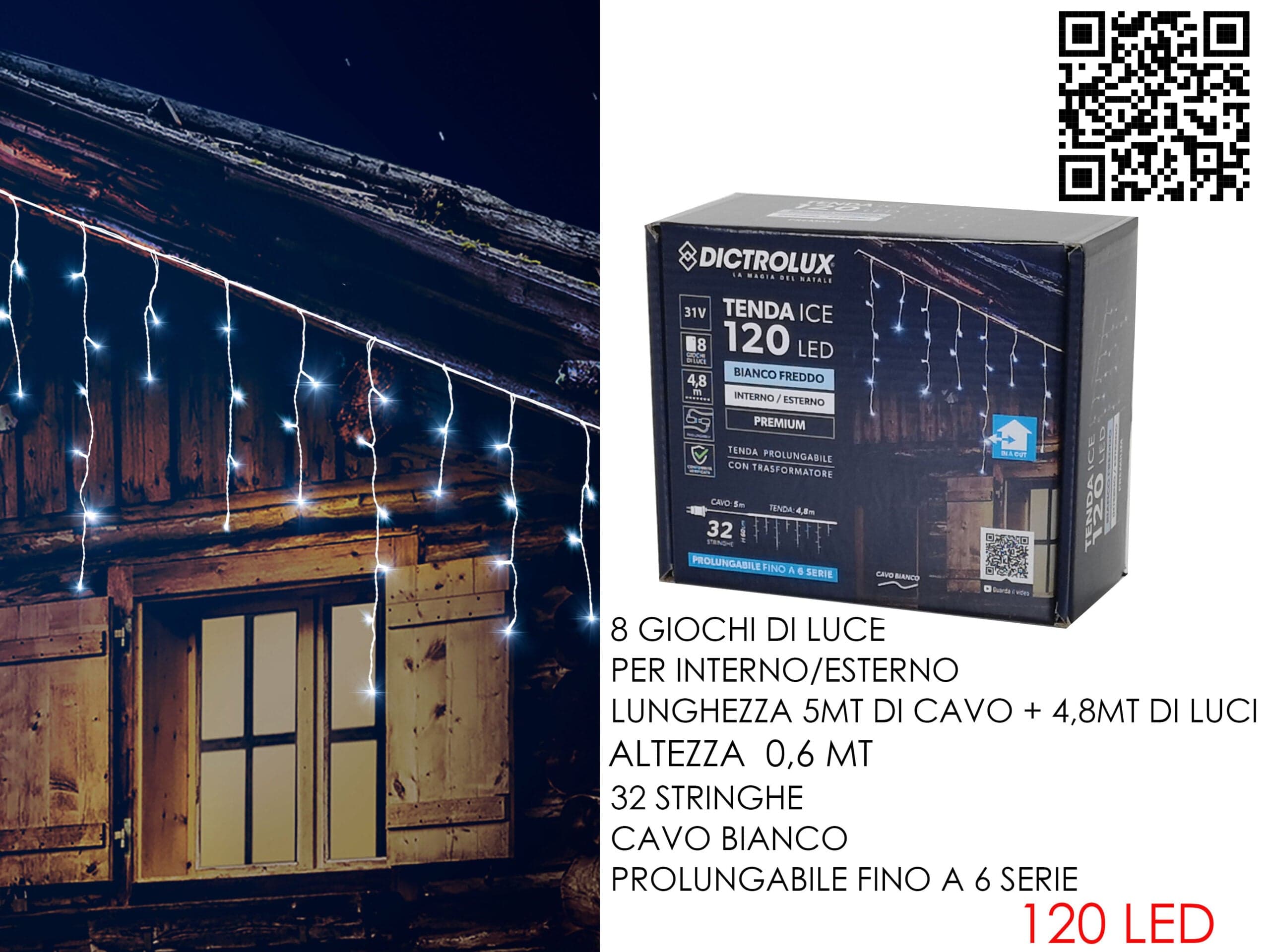 Tenda Bianco Ghiaccio 4,8mt x 0.6mt 120 Led in Catene luminose Save The Money - Rimini, commercioVirtuoso.it