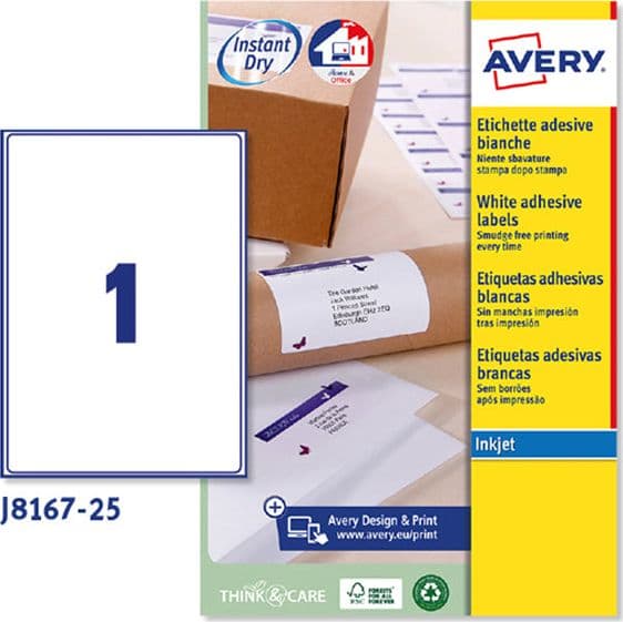Etichetta Adesiva J8167 Bianca 25Fg A4 199,6X289,1 (1Et/Fg Inkjet Avery in Etichette multifunzione Il Centro - Jesi, commercioVirtuoso.it
