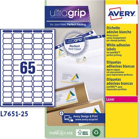Etichette Adesive L7651 Bianche 25Fg A4 38,1X21,2Mm (65Et/Fg Laser Avery in Carta per stampanti a getto d'inchiostro Il Centro - Jesi, commercioVirtuoso.it