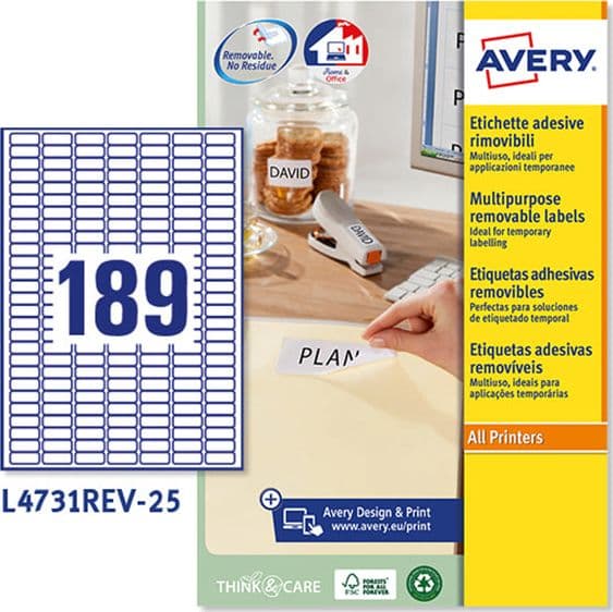 Etichetta Adesiva L4731Rev Bianca Rimovibili 25Fg A4 25,4X10Mm (189Et/Fg Laser in Etichette multifunzione Il Centro - Jesi, commercioVirtuoso.it