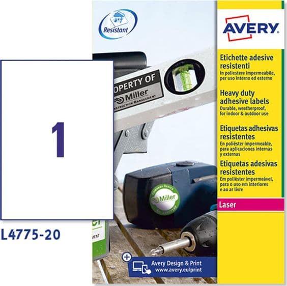 Poliestere Adesivo L4775 Bianco 20Fg A4 210X297Mm (1Et/Fg Laser Avery in Etichette multifunzione Il Centro - Jesi, commercioVirtuoso.it