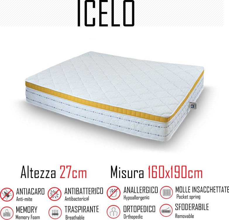 Materasso Icelo 160x190 a molle indipendenti e memory alto 27cm in Materassi Mondialshop - Parabiago, commercioVirtuoso.it