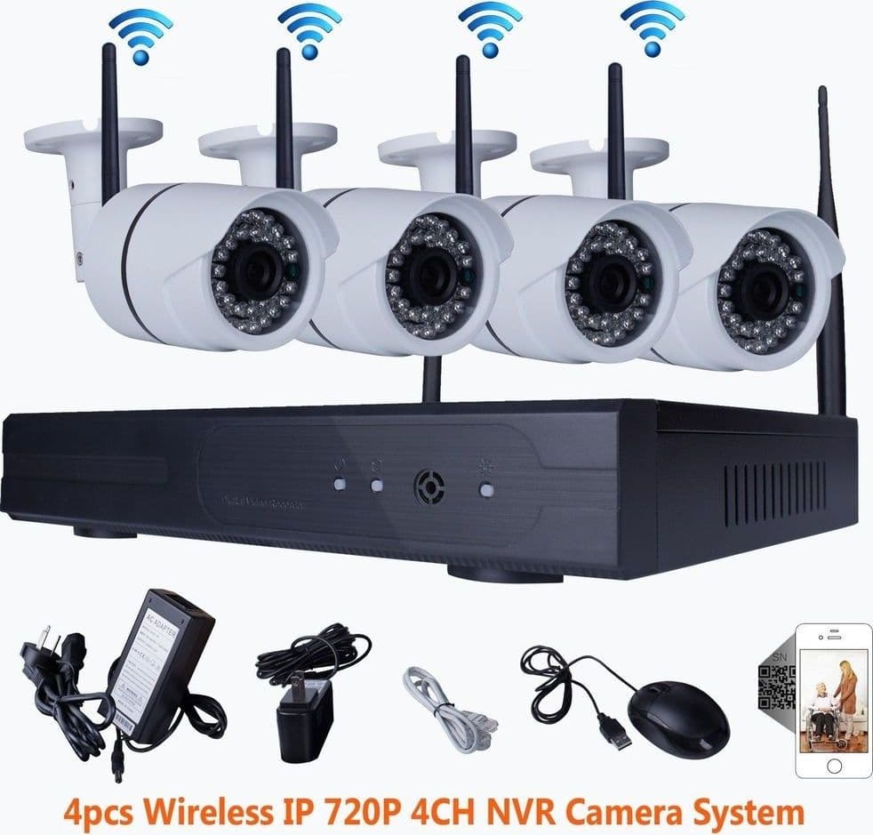 4ch-Canali-Wifi-Dvr-Nvr-Kit-Wifi-Ip-Camera-Segnale-300-Metri-Con-4-Telecamere