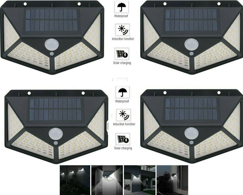 4pcs Lampada Luce Faretto Faro Esterno Energia Solare 100 Led Sensore Movimento Illuminazione/Illuminazione per esterni/Proiettori Trade Shop italia - Napoli, Commerciovirtuoso.it