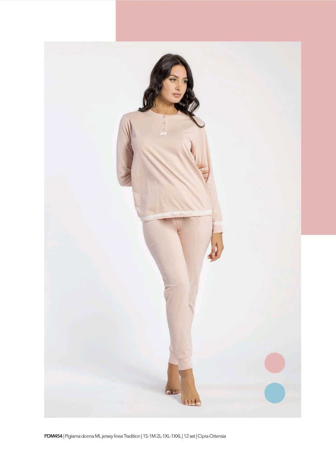 Pigiama Donna Primavera/Estate Milk and Honey – Jersey Linea Tradition Manica Lunga in Pigiami due pezzi The King Luxury - San Marcellino, commercioVirtuoso.it