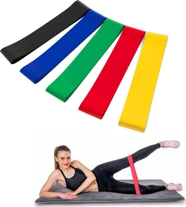 5-Fasce-Elastiche-In-Latex-Per-Esercizi-Fisici-Joga-Ginnastica-Palestra-25x5-Cm