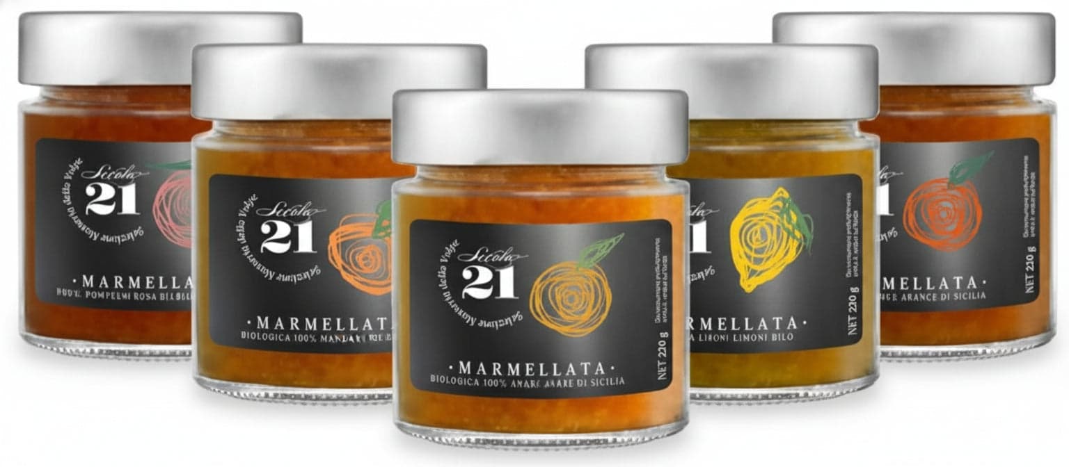 5 Vasetti Marmellata artigianale SECOLO21 marmellata Solo Frutta Degustazione marmellate Vari Gusti 5 x 230 gr in Marmellate e conserve in confezione regalo Azienda Agricola Secolo21 - Noto, commercioVirtuoso.it