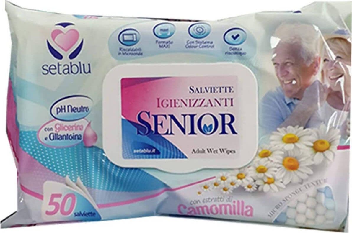 50 Salviette igenizzanti Senior con estratti di camomilla pH Neutro salviettine imbevute igienizzanti Setablu
