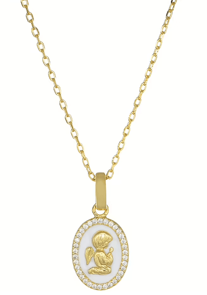 Amen - Collana Dorata Angelo Custode con Smalto Bianco e Zirconi in Collane Alba Gioielli - Casoria, commercioVirtuoso.it